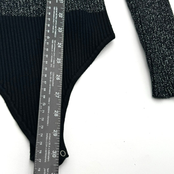 ABERCROMBIE & FITCH Large Black Silver Metallic Long Sleeve Ribbed Knit Bodysuit - Picture 8 of 10